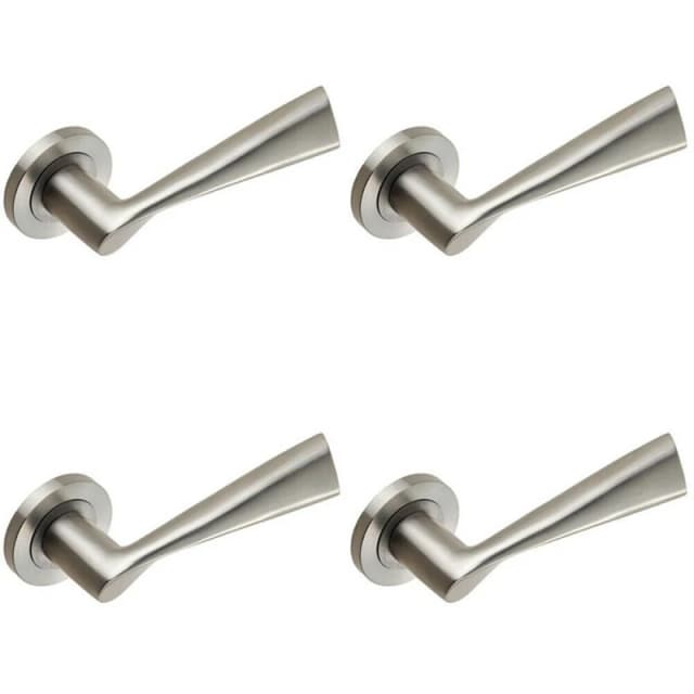 Loops 4x PAIR Angular Design Handle on Round Rose Concealed Fix Satin Stainless Steel Metallics