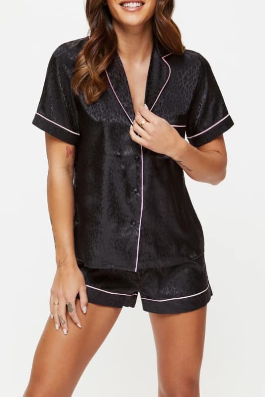 Ann Summers Womens Signature Satin Pj Set in Black Size: XL Black Female XL