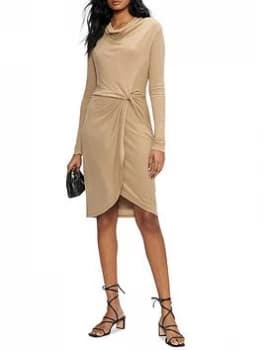 Ted Baker Neyda Jersey Drape Long Sleeve Mini Dress - Camel, Camel, Size 2=10, Women