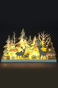 LED Wooden Festive Scene - Natural