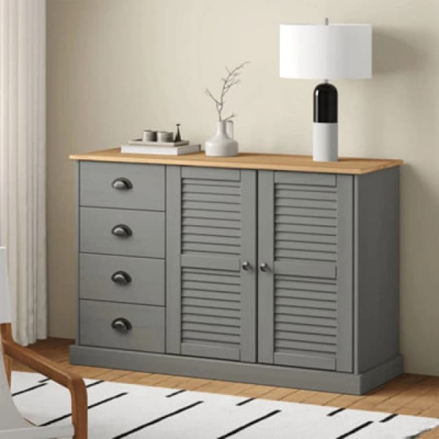 VIDAXL Sideboard with Drawers vigo 113x40x75cm Grey Solid Wood Pine Vidaxl 8720845846039