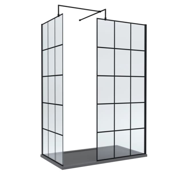 Balterley 8mm Glass Wetroom Screens Frame Design and Tray 1400 x 700mm Grey