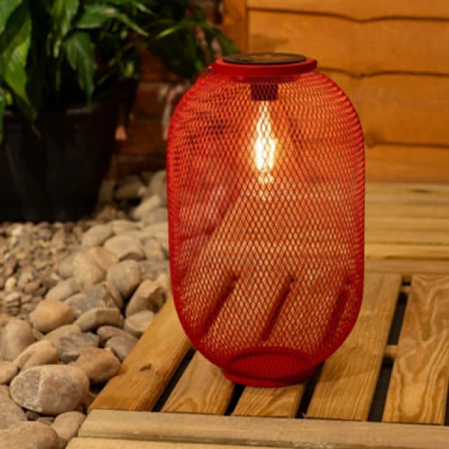 ValueLights ValueLights Metal Mesh Basket Solar Powered Outdoor Garden Lantern Light Red One Size Unisex 5016529270966