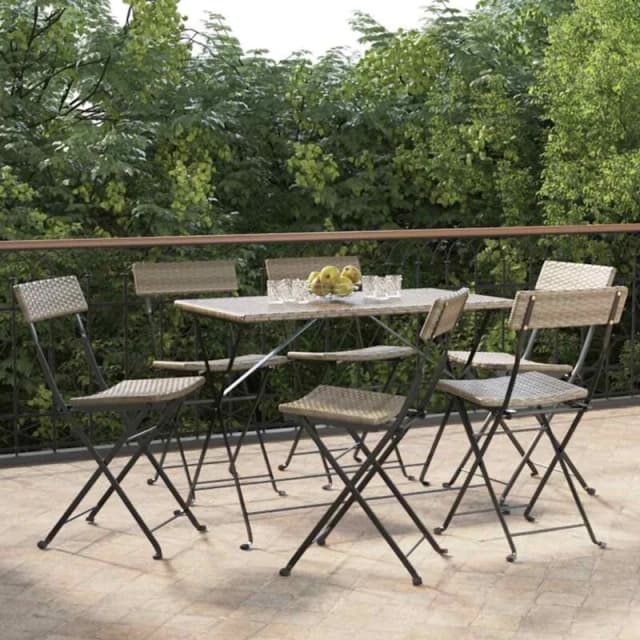 VIDAXL Folding Bistro Chairs 6 pcs Grey Poly Rattan and Steel Vidaxl 8720845666149