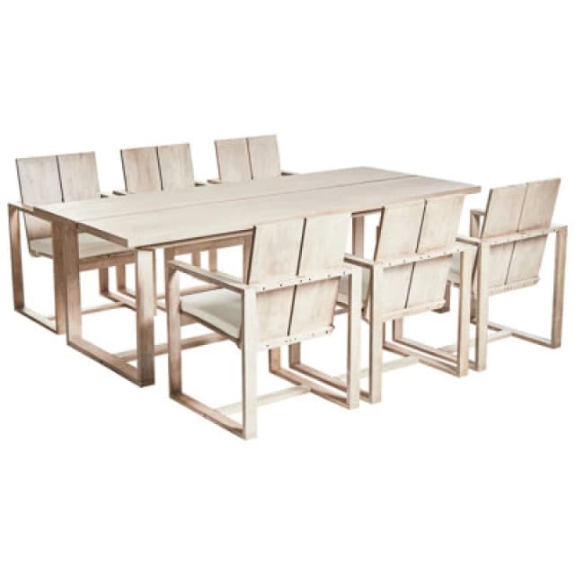 Beliani Garden Dining Set 6 Seater Azzanello Acacia Wood Off-White