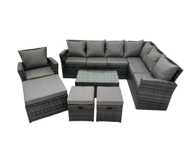 Fimous 10 Seater Garden Sofa Coffee Table Sets with Chair 3 Footstools in Dark Grey Dark Grey Unisex