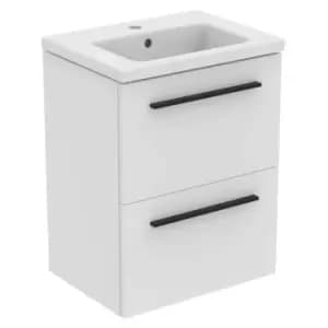 Ideal Standard I.life S 50Cm Matt White 2 Drawer Vanity Unit, 51Cm Vanity Basin And Black Handle Pack