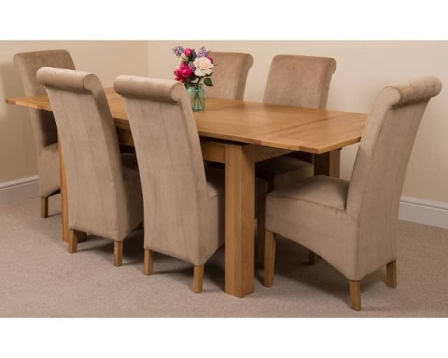 Thats Furniture Richmond 140-220cm Oak Extending Dining Table + 6 Montana Fabric Chairs in Beige Beige Unisex