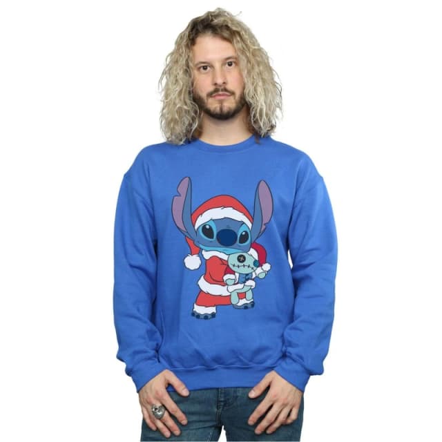 Disney Men Lilo And Stitch Stitch Christmas Sweatshirt in Blue Size: Small Blue S Male 5059400309546
