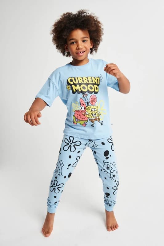 Brand Threads Sponge Bob Short Sleeve Pyjama Set in Blue Size: 8-9 Years Blue Unisex 8-9 Years