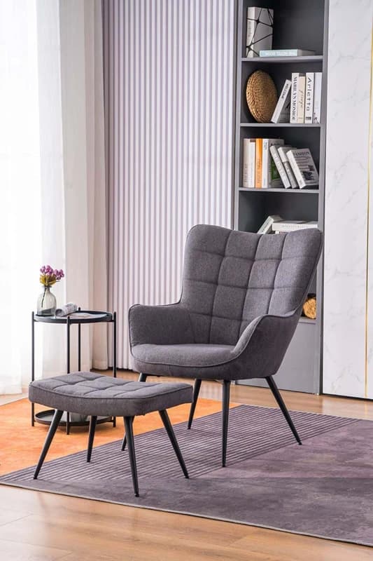 More4Homes Vera Fabric Occasional Living Room Modern Accent Chair with Footstool Charcoal