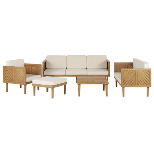 Beliani Garden Lounge Set With Table And Ottoman 6 Seater Baratti Acacia Wood Brown