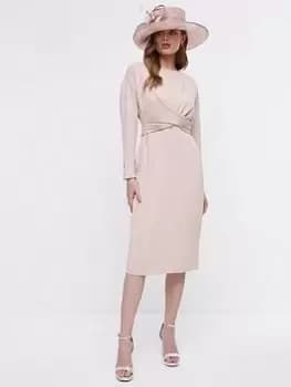 COAST Twist Front Midi Pencil Dress - Blush, Pink, Size 12, Women