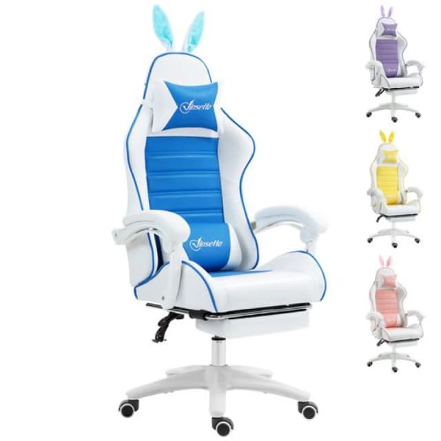 VINSETTO Vinsetto - Racing Style Gaming Chair with Footrest Removable Rabbit Ears Blue 5056725555566