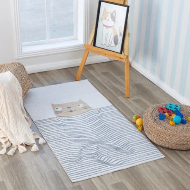 Livabliss Kids Machine Washable Brown/beige Bedroom Catnap Area Rug 80 X 150 Cm - Easy Care, Non Shedding, Soft & Safe Rug For Kids Spaces