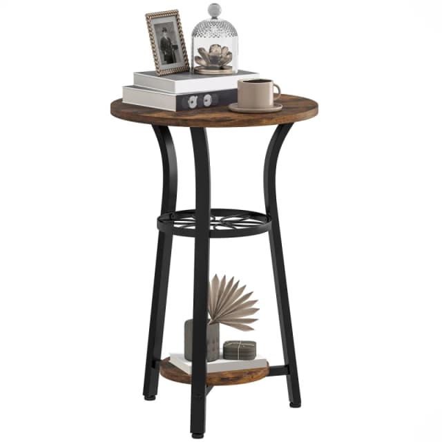 HOMCOM HOMCOM 3-Tier Small End Table Industrial 38cm Round Side Table Rustic Brown in Dark Brown Dark Brown One Size Unisex 5063603717619