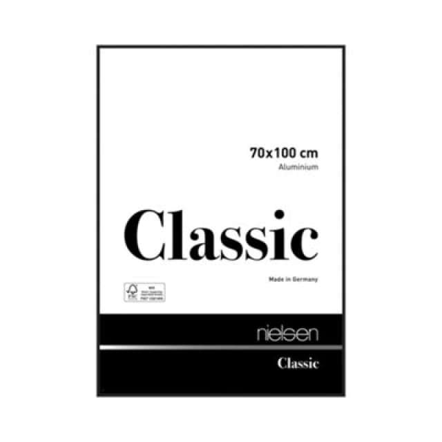 Nielsen Classic Polished Black Aluminium Picture Frame 70X100Cm - With Float Glass And Push/turn Clips