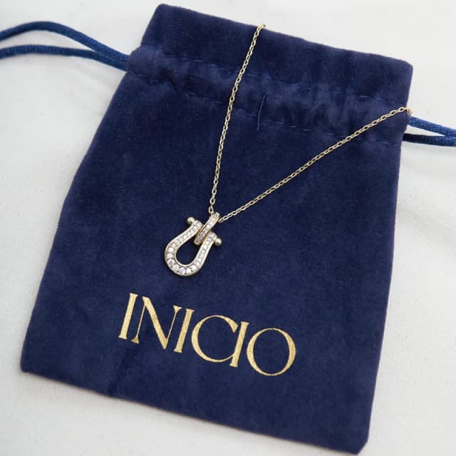 Inicio Gold Plated Cubic Zirconia Snaffle Pendant - Gift Pouch Gold female