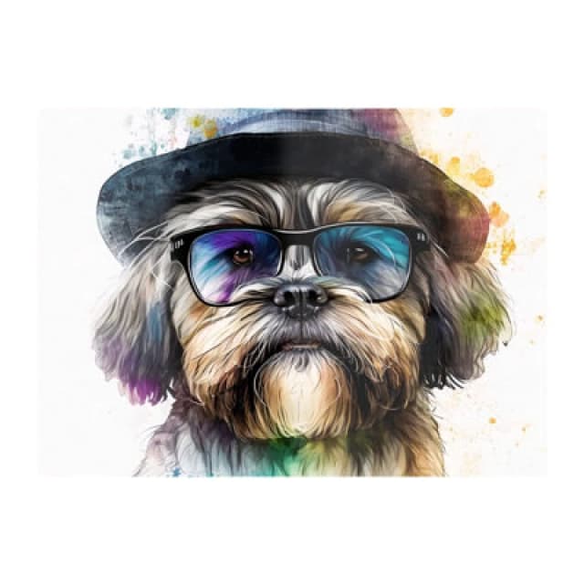 Warren Reed Designer Lhasa Apso Dog With Glasses Splashart Chopping Board