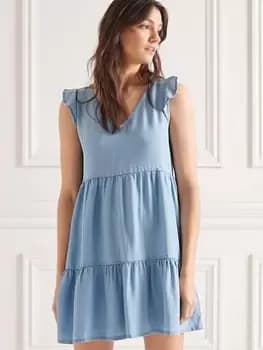 Superdry Tinsley Tiered Dress - Blue Size 12, Women