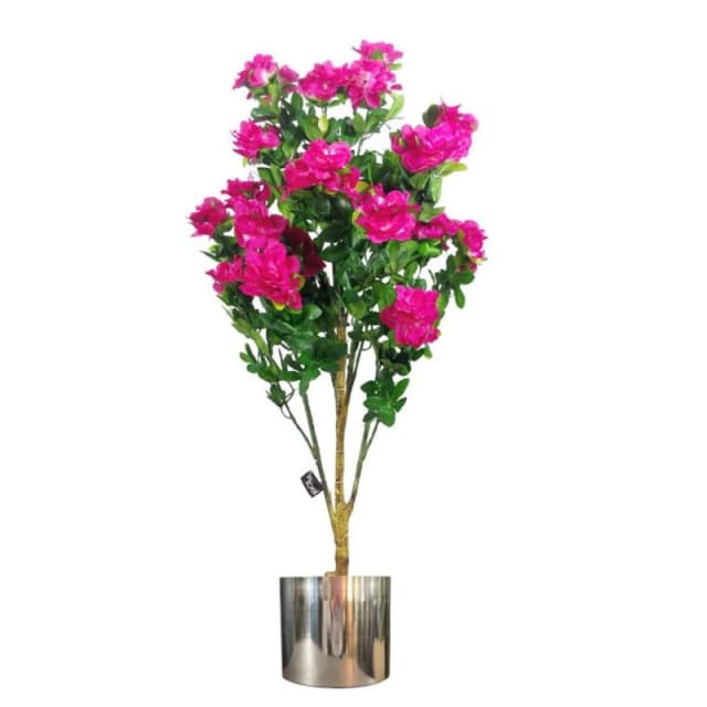Leaf Realistic 100cm Pink Azalea Flowers in Metal Planter - Premium Quality