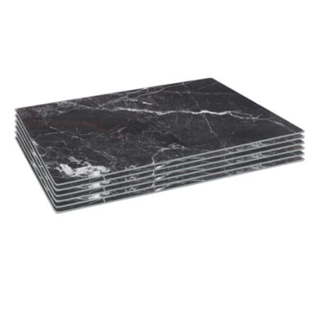 Harbour Housewares 6X Glass Placemats - 40 X 30Cm - Black Marble - Dining Table Place Mats Tabletop Protector For Kitchen Worktops