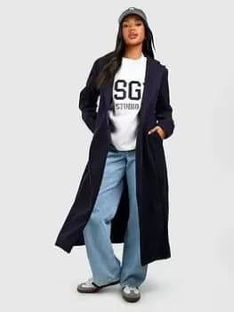 Boohoo Wool Look Coat - Navy, Blue, Size 10, Women