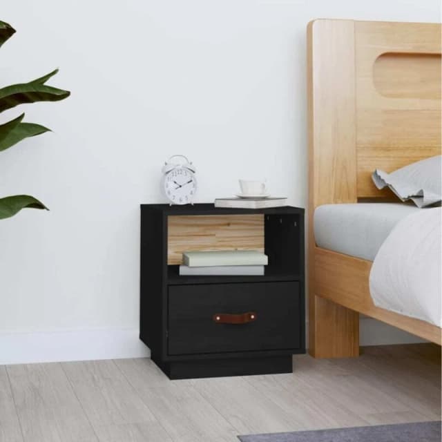 VIDAXL Bedside Cabinet Black 40x34x45cm Solid Wood Pine Vidaxl 8720287203889
