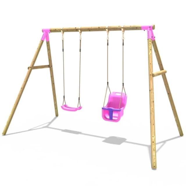 OutdoorToys Rebo Kids Wooden Garden Swing Set with Childrens Seat & Baby Seat - Luna Pink Pink Unisex