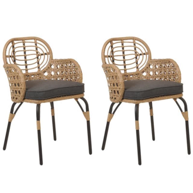 Beliani Set Of 2 Garden Chairs With Cushions Pratello Pe Rattan Natural