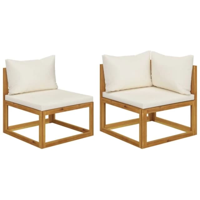 VIDAXL 2 Piece Sofa Set with Cream White Cushions Solid Wood Acacia Vidaxl 8720845737153