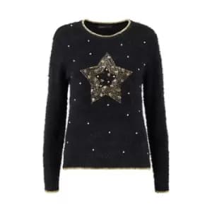 Mela London Black Fluffy Star Christmas Jumper - Black