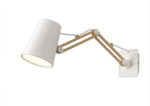 Looker Dome Wall Lamp Switched 1 Light E27 Double Arm, Matt White, Beech