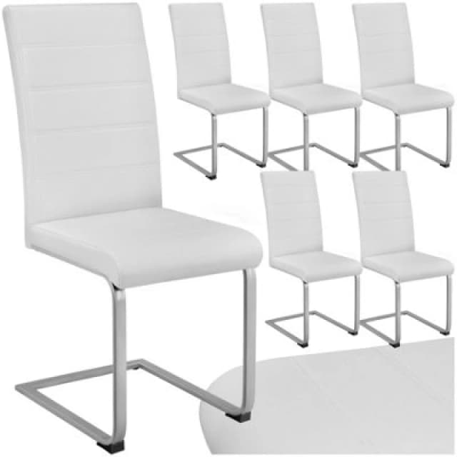 Tectake Set Of 6 Dining Chairs - Cantilevered, High Backrest, Flat Steel Frame - White