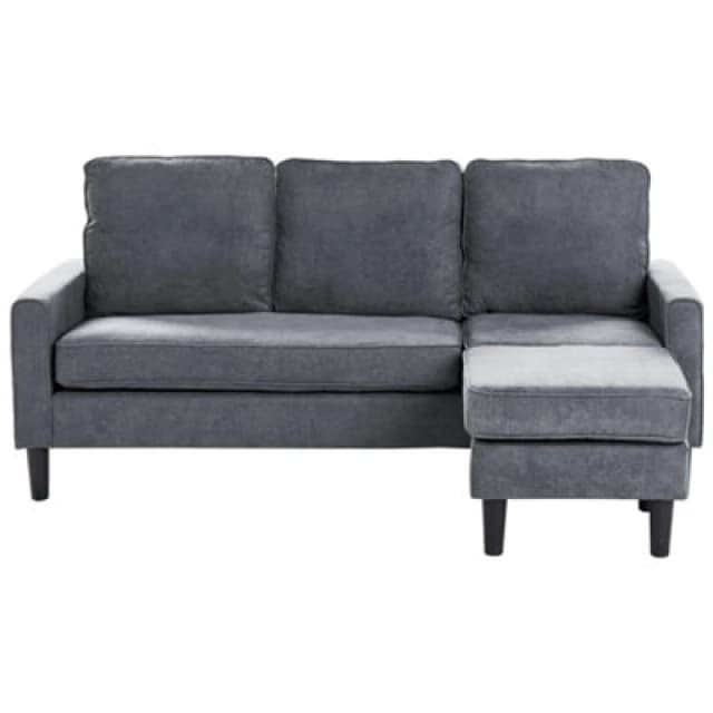 Beliani Sofa 3 Seater Avesta Fabric Dark Grey With Ottoman
