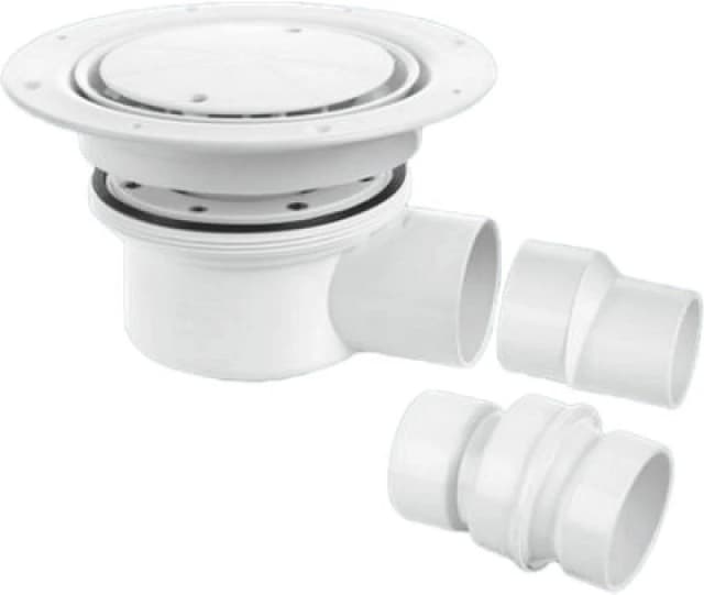 McAlpine TSG52WH Two Piece 50mm Water Seal Trapped Gully, Clamp Ring and Cover Plate, 2" Horizontal Outlet and 2" x 1.5" Socket Reducer White