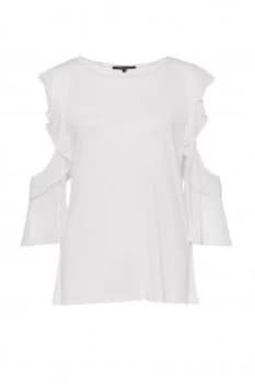 French Connection Ruffle Mix Jersey Top White