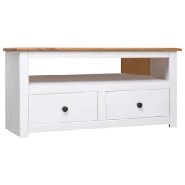vidaXL Solid Pine Wood Corner TV Cabinet with 2 Drawers White TV Unit Stand