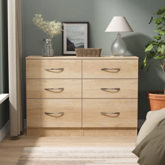 Ready Assembled 2 U Hampshire 6 Drawer Wide Chest (Ready Assembled) in Light Brown Light Brown Unisex