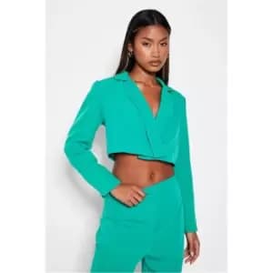 I Saw It First Petite Woven Cropped Fitted Blazer - Green