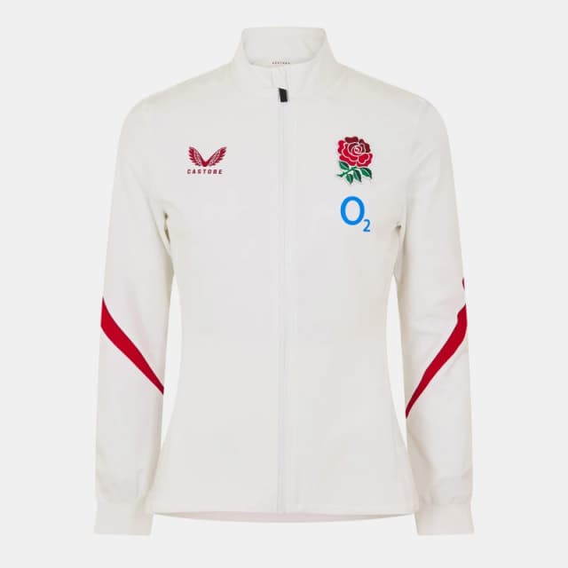 Castore Womens Rose Anthem England Rugby 2025 Long Sleeve Slim Fit Jacket White Red female 10 (S)