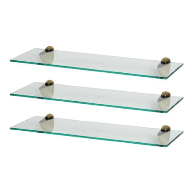 Harbour Housewares 3X Floating Glass Shelves - 60Cm - Gold Brackets - Bathroom Shower Storage Vanity Display Unit Shelf
