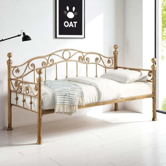 OAT Home Mayfair Antique Brass Effect Metal Single Day Bed Frame in Bronze Bronze Unisex Single