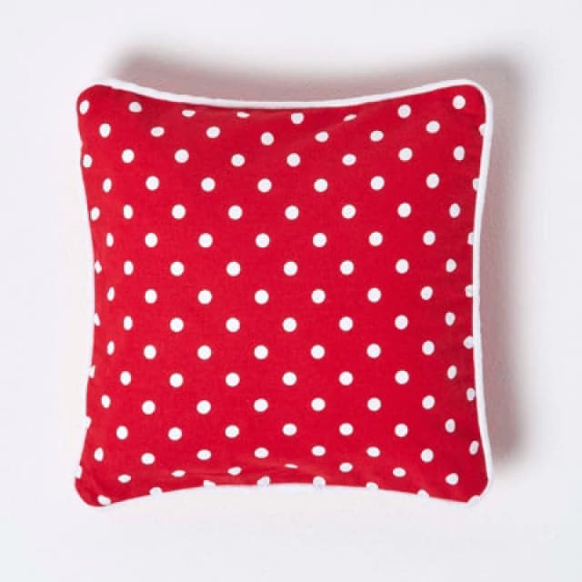 Homescapes Cotton Red Polka Dots Cushion Cover, 30 X 30 Cm