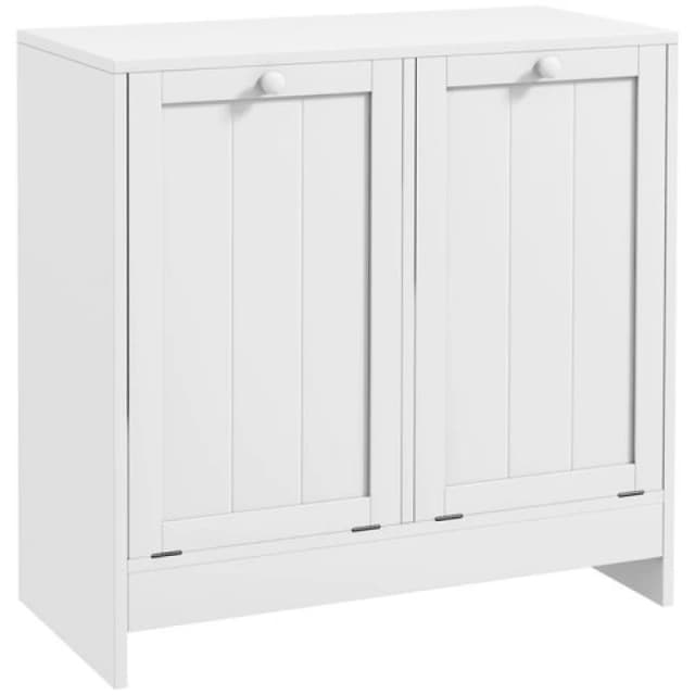 KLEANKIN Kleankin - Tilt-out Laundry Storage Cabinet with 2 Compartment Hampers, White 5056725571702