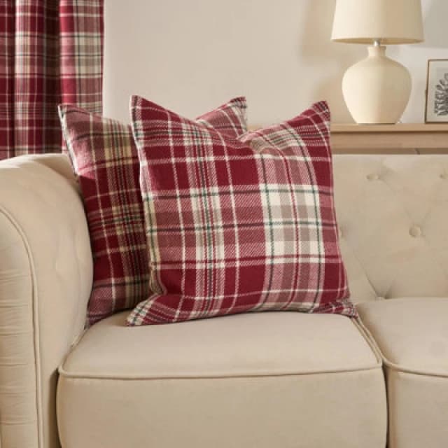 OHS OHS Woven Check Cushion Covers Tartan Pack of 2 Case Pad Set 18" x 18" Home in Red Size: 45cm x 45cm Red 45cm x 45cm Unisex 5027434191581
