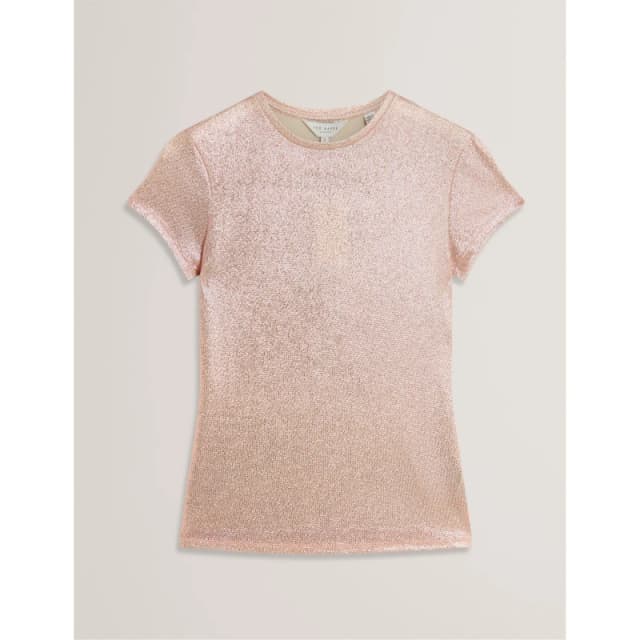 Ted Baker Womens Metallic Short Sleeve Slim Fit T-Shirt Pink female 8 (XS)