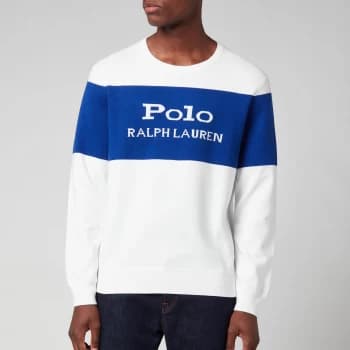 Polo Ralph Lauren Mens Stripe Crewneck Sweatshirt - White - L