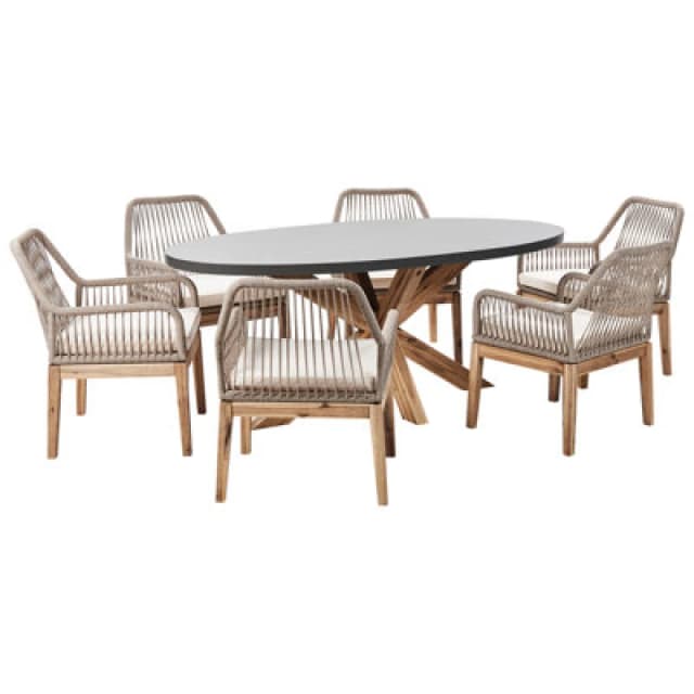 Beliani Garden Dining Set 6 Seater Oristano With Cushions Concrete Beige