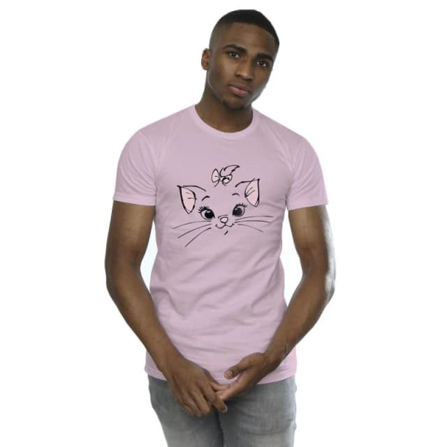 Disney Men Classics Marie Face Pocket T-Shirt in Baby Pink Size: Small Baby Pink S Male 5059934138599